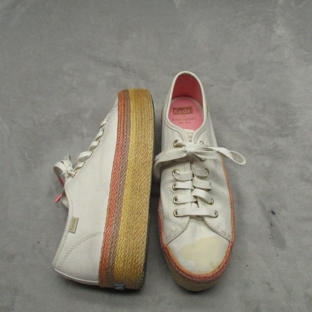 Keds x Kate Spade Womens 8 Sneakers White Triple Up 8 Canvas Platform Casual